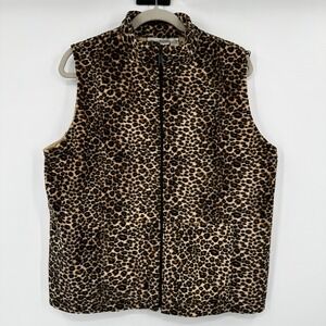 Private Edition by CHICOS Leopard Print Fleece Vest Women Size 2 Zip Front